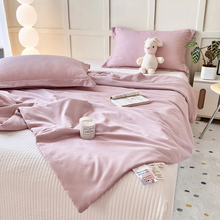 91家纺网 家纺一手货源 找家纺 乐居家纺 2025新款A类针织亲肤印花夏凉被空调被被子被芯 肉桂粉