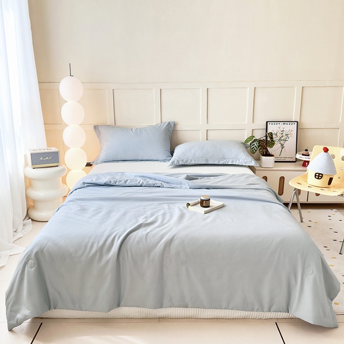 乐居家纺 2025新款A类针织亲肤印花夏凉被空调被被子被芯 海蓝