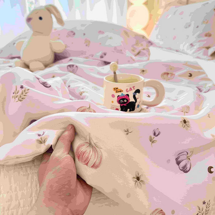 91家纺网 家纺一手货源 找家纺 乐居家纺 2025新款A类针织亲肤印花夏凉被空调被被子被芯 月亮南瓜