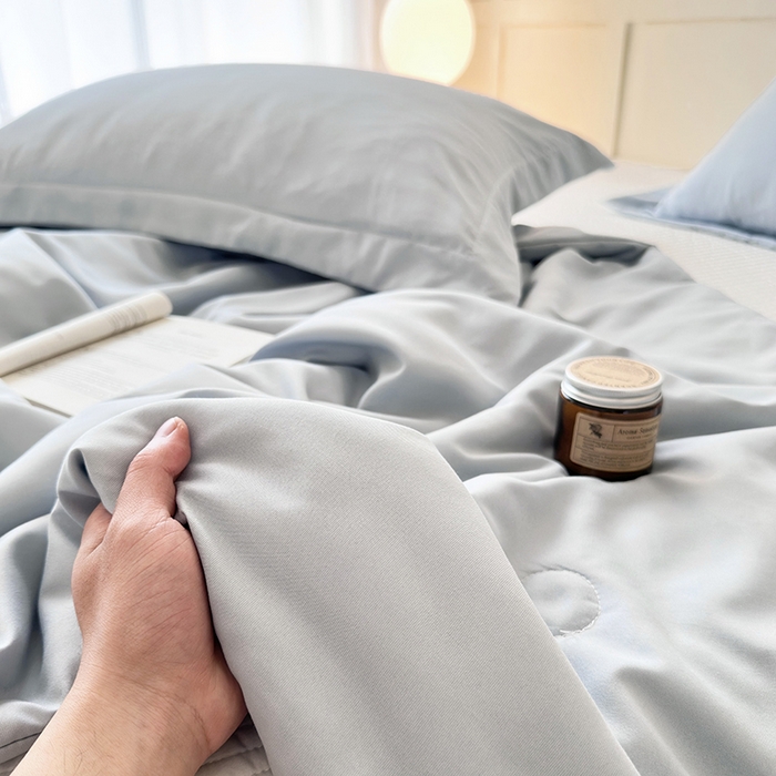 91家纺网 家纺一手货源 找家纺 乐居家纺 2025新款A类针织亲肤印花夏凉被空调被被子被芯 海蓝