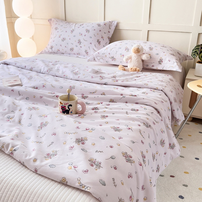 91家纺网 家纺一手货源 找家纺 乐居家纺 2025新款A类针织亲肤印花夏凉被空调被被子被芯 落花