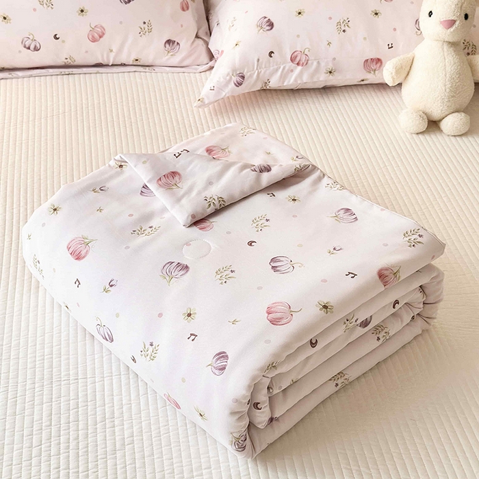 91家纺网 家纺一手货源 找家纺 乐居家纺 2025新款A类针织亲肤印花夏凉被空调被被子被芯 月亮南瓜