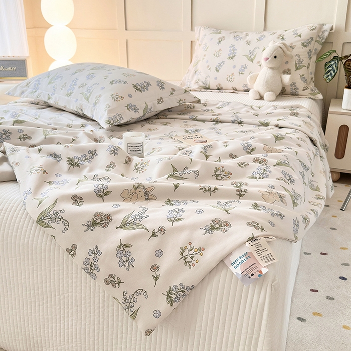 91家纺网 家纺一手货源 找家纺 乐居家纺 2025新款A类针织亲肤印花夏凉被空调被被子被芯 清茶