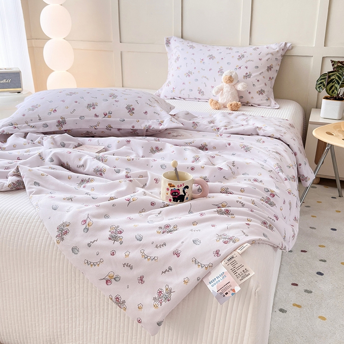 91家纺网 家纺一手货源 找家纺 乐居家纺 2025新款A类针织亲肤印花夏凉被空调被被子被芯 落花