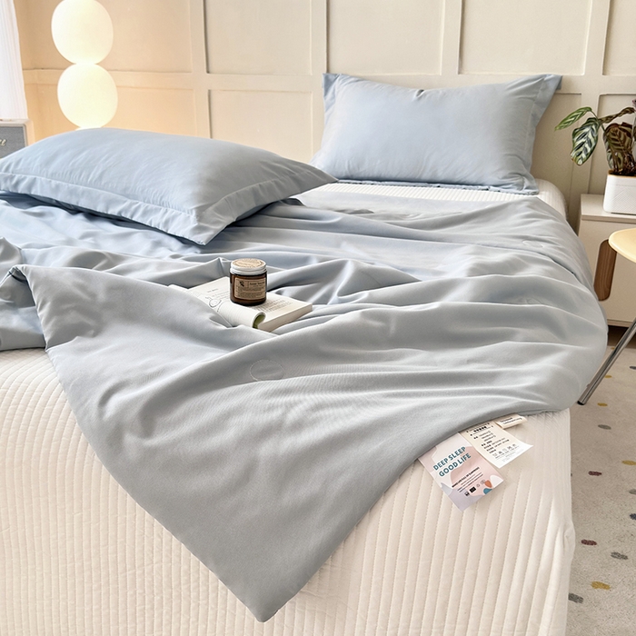 91家纺网 家纺一手货源 找家纺 乐居家纺 2025新款A类针织亲肤印花夏凉被空调被被子被芯 海蓝