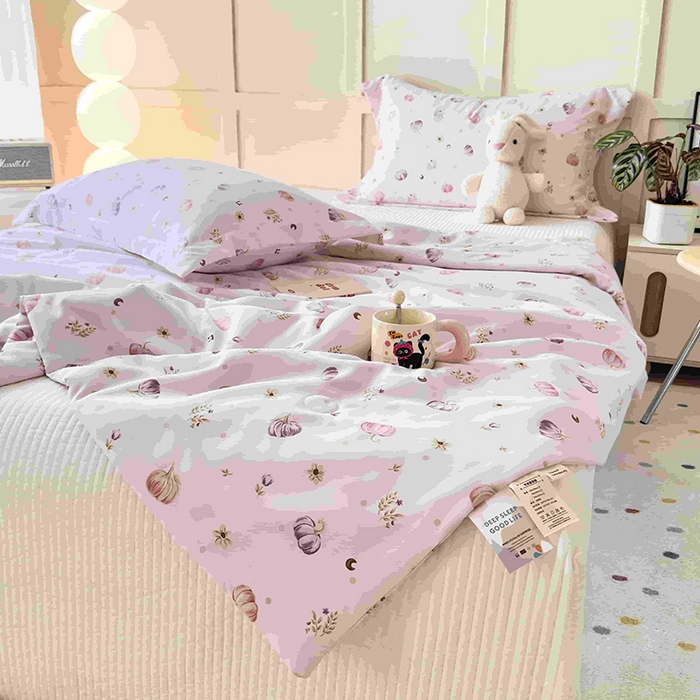 91家纺网 家纺一手货源 找家纺 乐居家纺 2025新款A类针织亲肤印花夏凉被空调被被子被芯 月亮南瓜