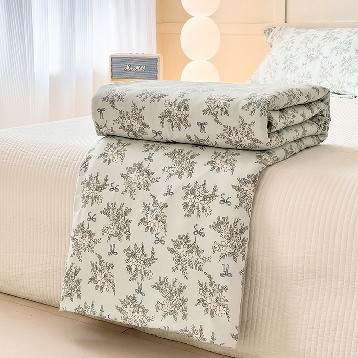 91家纺网 家纺一手货源 找家纺 乐居家纺 2025新款A类针织亲肤印花夏凉被空调被被子被芯 海棠