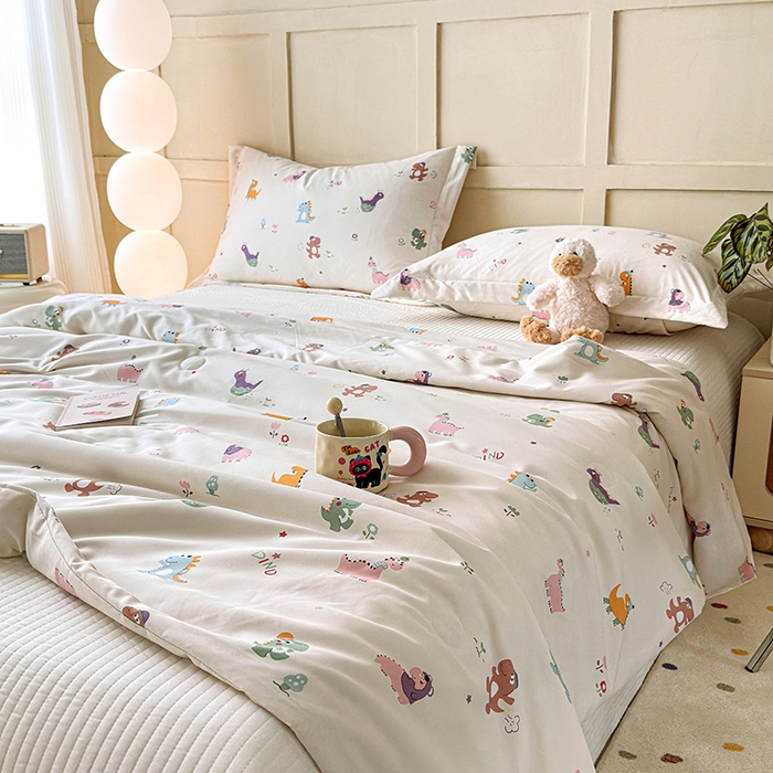 91家纺网 家纺一手货源 找家纺 乐居家纺 2025新款A类针织亲肤印花夏凉被空调被被子被芯 恐龙乐园