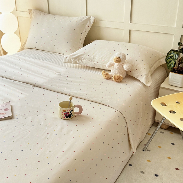 91家纺网 家纺一手货源 找家纺 乐居家纺 2025新款A类针织亲肤印花夏凉被空调被被子被芯 奶油波点-米