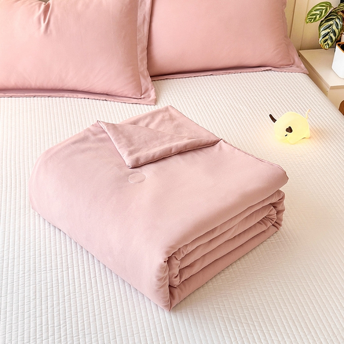 91家纺网 家纺一手货源 找家纺 乐居家纺 2025新款A类针织亲肤印花夏凉被空调被被子被芯 藕粉