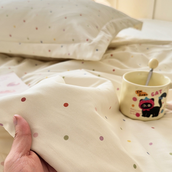 91家纺网 家纺一手货源 找家纺 乐居家纺 2025新款A类针织亲肤印花夏凉被空调被被子被芯 奶油波点-米