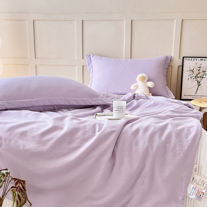 91家纺网 家纺一手货源 找家纺 乐居家纺 2025新款A类针织亲肤印花夏凉被空调被被子被芯 浅紫