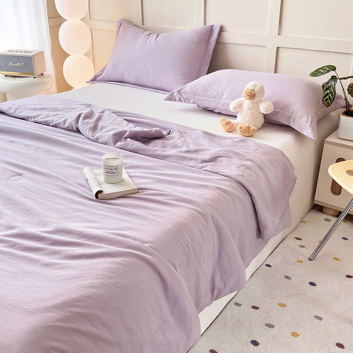 91家纺网 家纺一手货源 找家纺 乐居家纺 2025新款A类针织亲肤印花夏凉被空调被被子被芯 浅紫