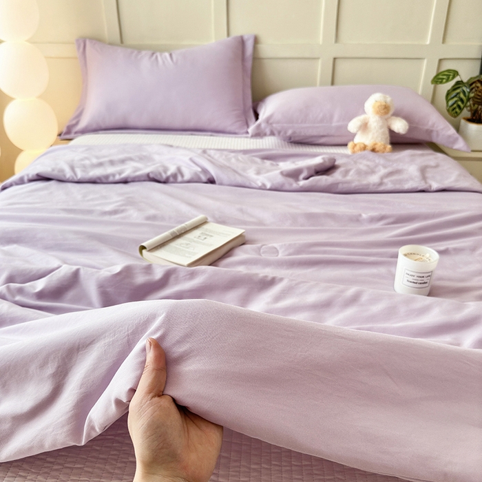 91家纺网 家纺一手货源 找家纺 乐居家纺 2025新款A类针织亲肤印花夏凉被空调被被子被芯 浅紫