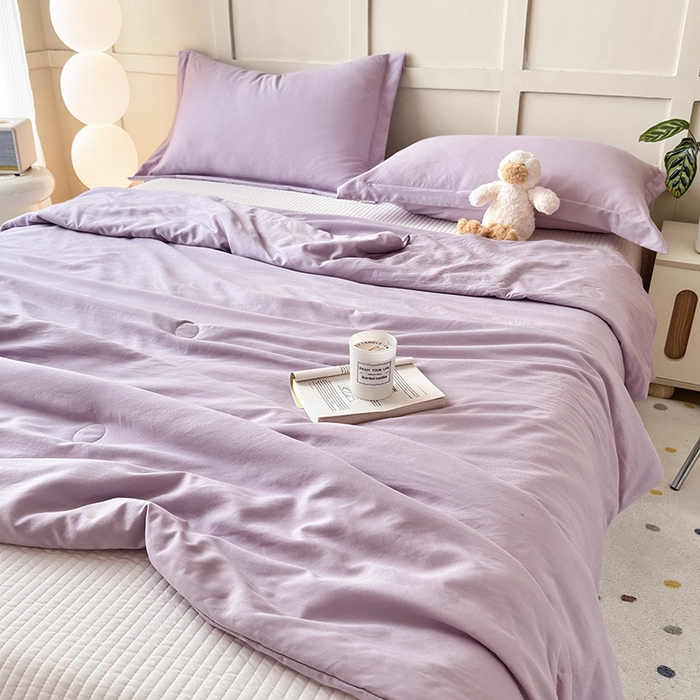 91家纺网 家纺一手货源 找家纺 乐居家纺 2025新款A类针织亲肤印花夏凉被空调被被子被芯 浅紫