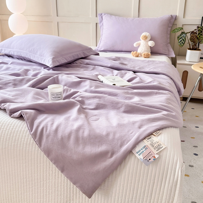 91家纺网 家纺一手货源 找家纺 乐居家纺 2025新款A类针织亲肤印花夏凉被空调被被子被芯 浅紫