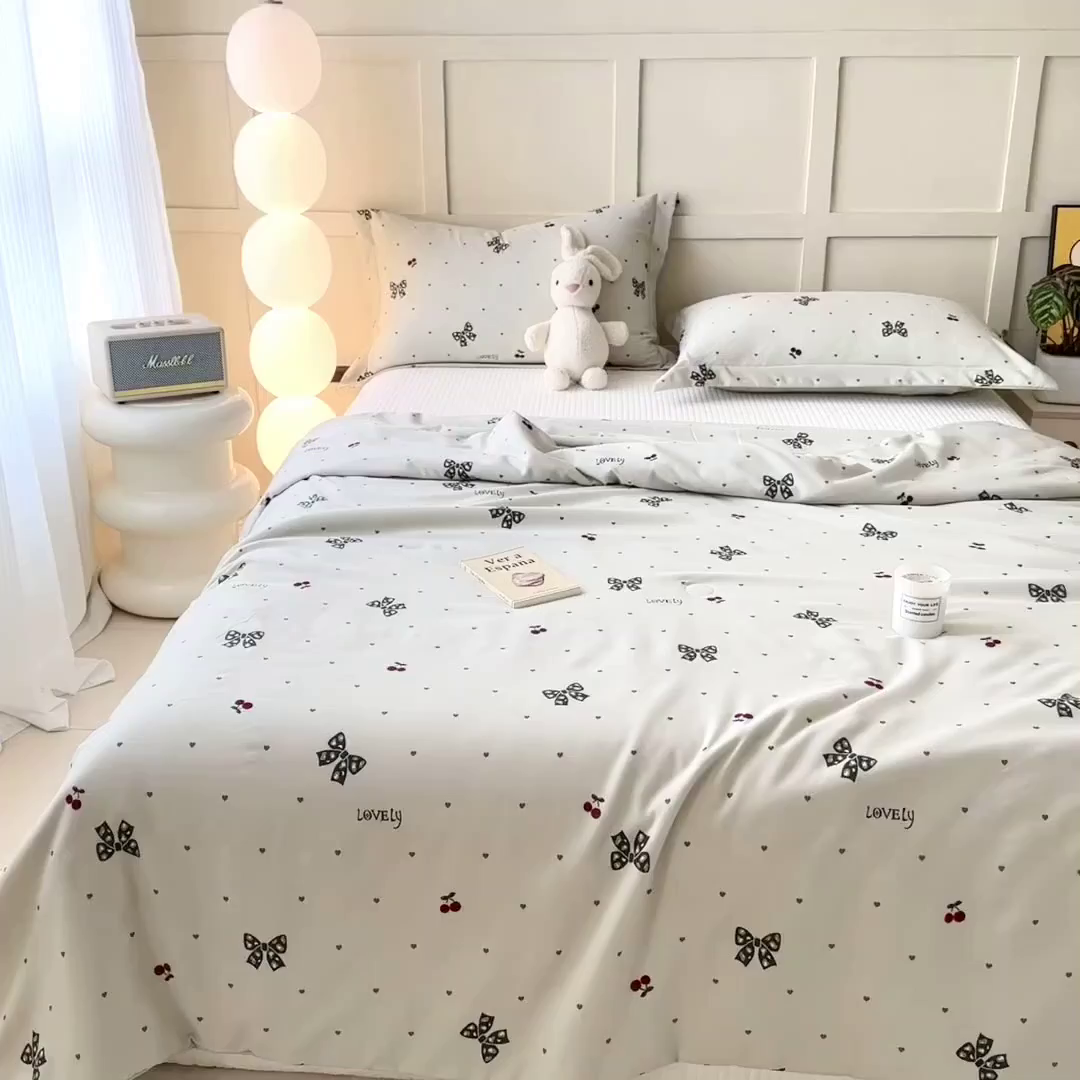 91家纺网 家纺一手货源 找家纺 乐居家纺 2025新款A类针织亲肤印花夏凉被空调被被子被芯 樱桃蝴蝶