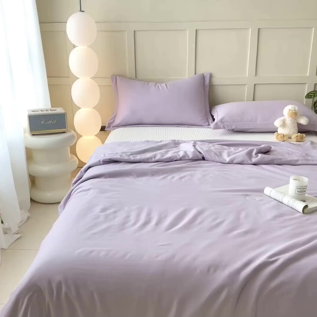 91家纺网 家纺一手货源 找家纺 乐居家纺 2025新款A类针织亲肤印花夏凉被空调被被子被芯 浅紫