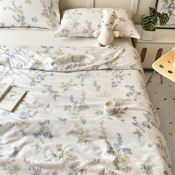 91家纺网 家纺一手货源 找家纺 乐居家纺 2025新款A类针织亲肤印花夏凉被空调被被子被芯 紫蔷薇