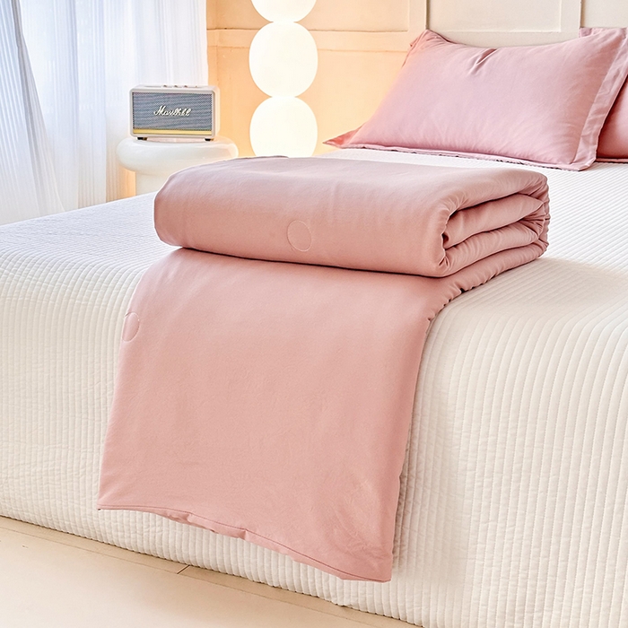 91家纺网 家纺一手货源 找家纺 乐居家纺 2025新款A类针织亲肤印花夏凉被空调被被子被芯 藕粉