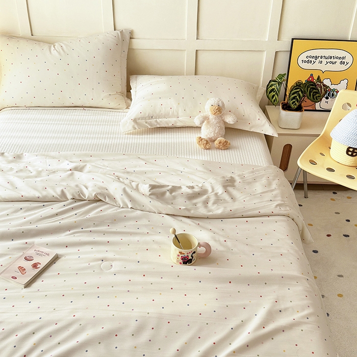 91家纺网 家纺一手货源 找家纺 乐居家纺 2025新款A类针织亲肤印花夏凉被空调被被子被芯 奶油波点-米