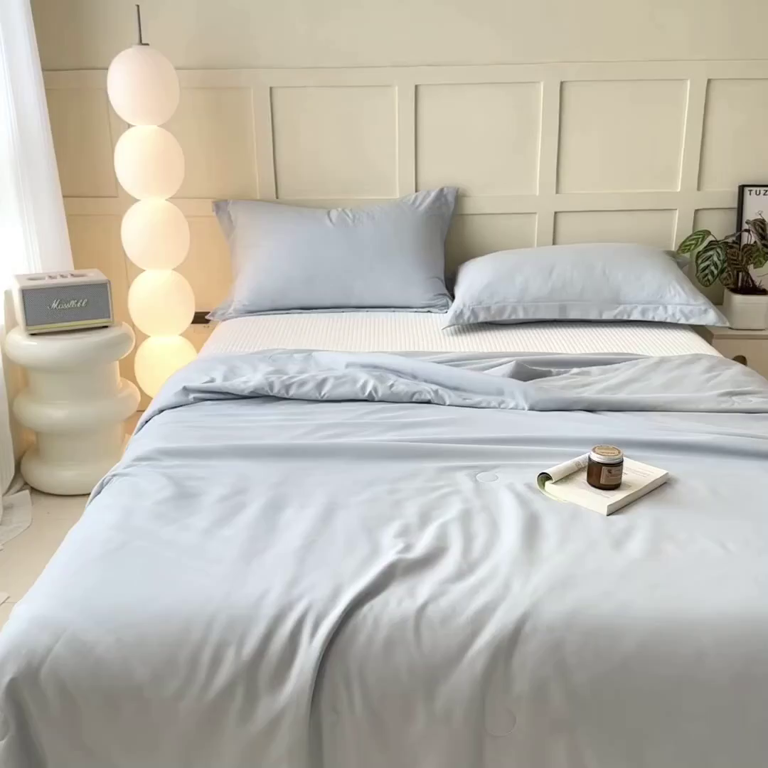 91家纺网 家纺一手货源 找家纺 乐居家纺 2025新款A类针织亲肤印花夏凉被空调被被子被芯 海蓝