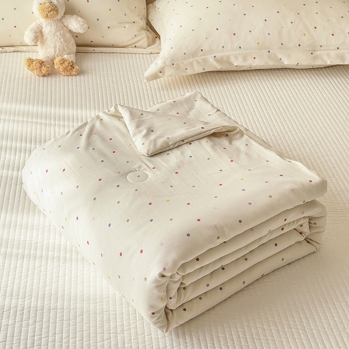 91家纺网 家纺一手货源 找家纺 乐居家纺 2025新款A类针织亲肤印花夏凉被空调被被子被芯 奶油波点-米