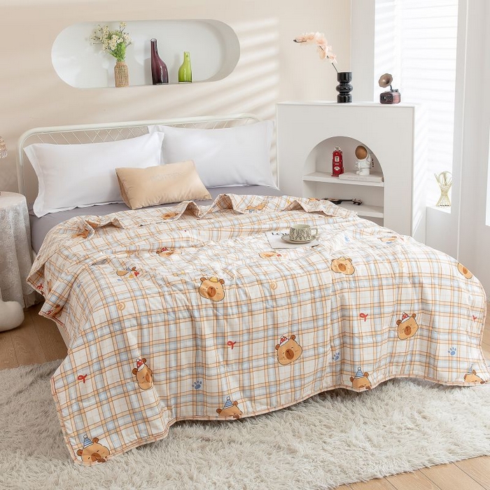 91家纺网 家纺一手货源 找家纺 乐居家纺 2025新款水洗棉夏被波浪款包边夏凉被被子被芯 大头熊