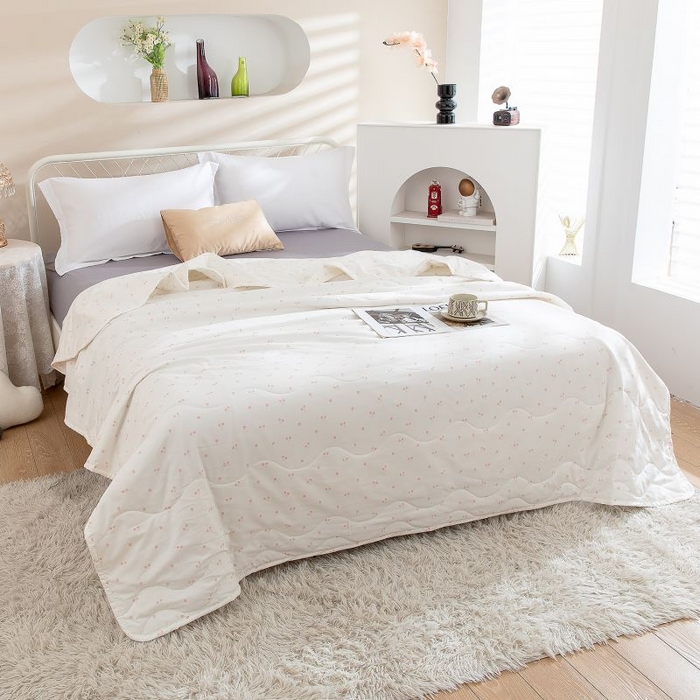 91家纺网 家纺一手货源 找家纺 乐居家纺 2025新款水洗棉夏被波浪款包边夏凉被被子被芯 奶油波点