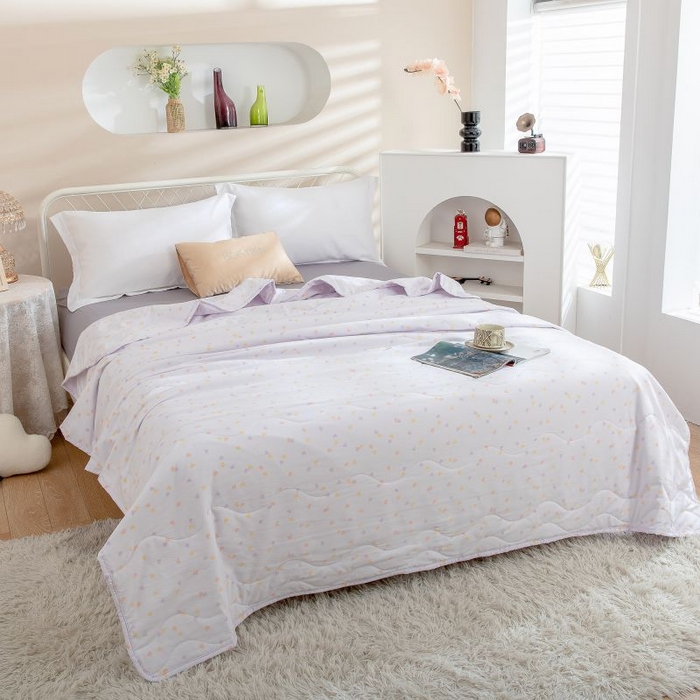 91家纺网 家纺一手货源 找家纺 乐居家纺 2025新款水洗棉夏被波浪款包边夏凉被被子被芯 爱心紫