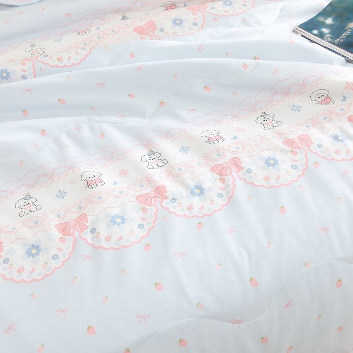 91家纺网 家纺一手货源 找家纺 乐居家纺 2025新款水洗棉夏被波浪款包边夏凉被被子被芯 草莓狗