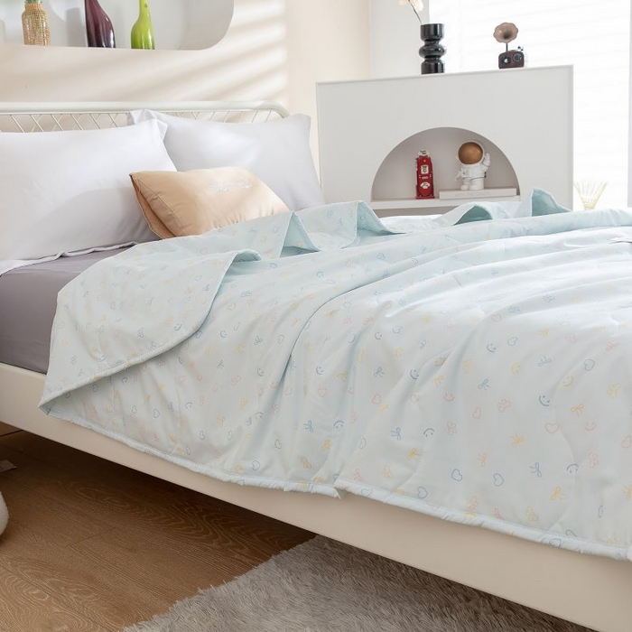 91家纺网 家纺一手货源 找家纺 乐居家纺 2025新款水洗棉夏被波浪款包边夏凉被被子被芯 蝴蝶结