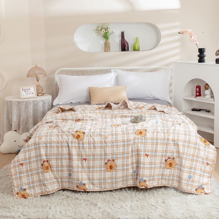 91家纺网 家纺一手货源 找家纺 乐居家纺 2025新款水洗棉夏被波浪款包边夏凉被被子被芯 大头熊