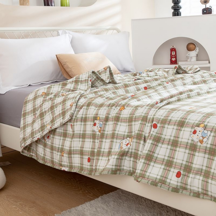 91家纺网 家纺一手货源 找家纺 乐居家纺 2025新款水洗棉夏被波浪款包边夏凉被被子被芯 甜心猫