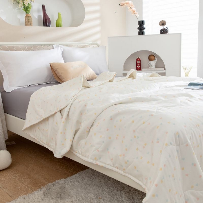 91家纺网 家纺一手货源 找家纺 乐居家纺 2025新款水洗棉夏被波浪款包边夏凉被被子被芯 爱心米