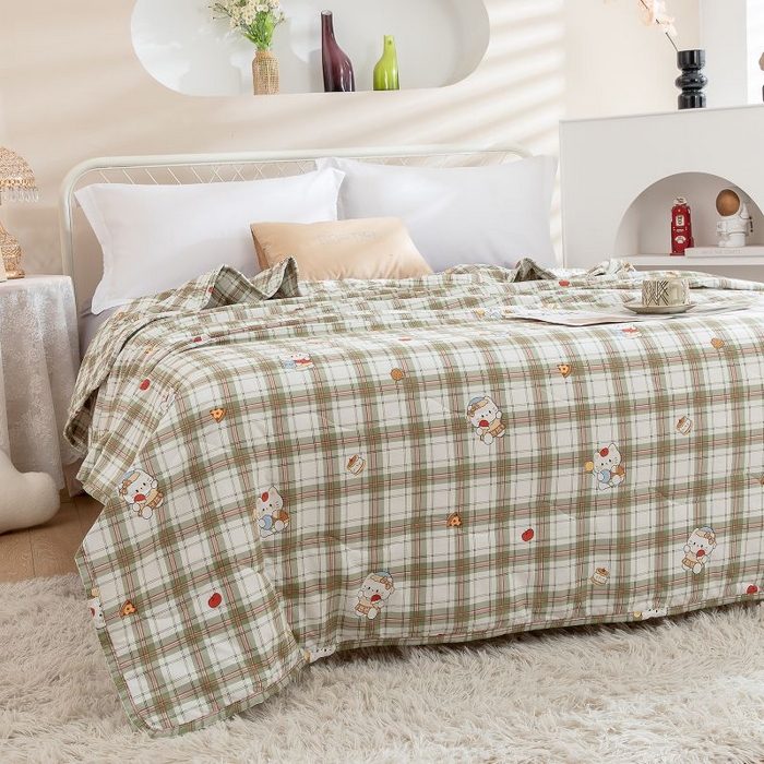 91家纺网 家纺一手货源 找家纺 乐居家纺 2025新款水洗棉夏被波浪款包边夏凉被被子被芯 甜心猫