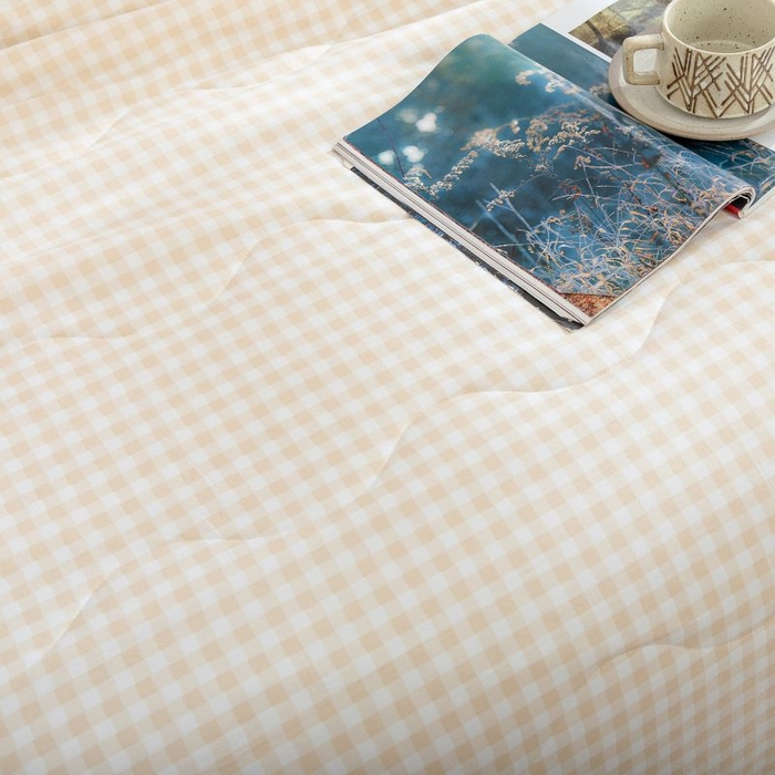 91家纺网 家纺一手货源 找家纺 乐居家纺 2025新款水洗棉夏被波浪款包边夏凉被被子被芯 黄小格