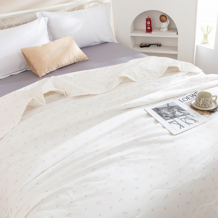 91家纺网 家纺一手货源 找家纺 乐居家纺 2025新款水洗棉夏被波浪款包边夏凉被被子被芯 奶油波点