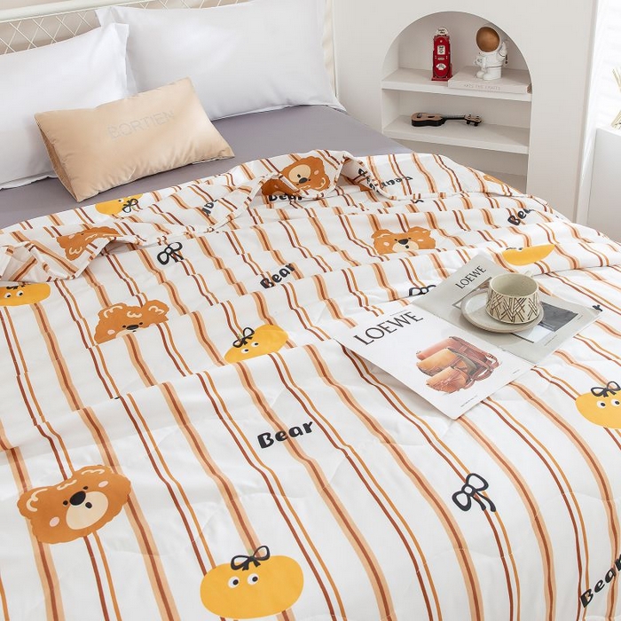 91家纺网 家纺一手货源 找家纺 乐居家纺 2025新款水洗棉夏被波浪款包边夏凉被被子被芯 杰克熊