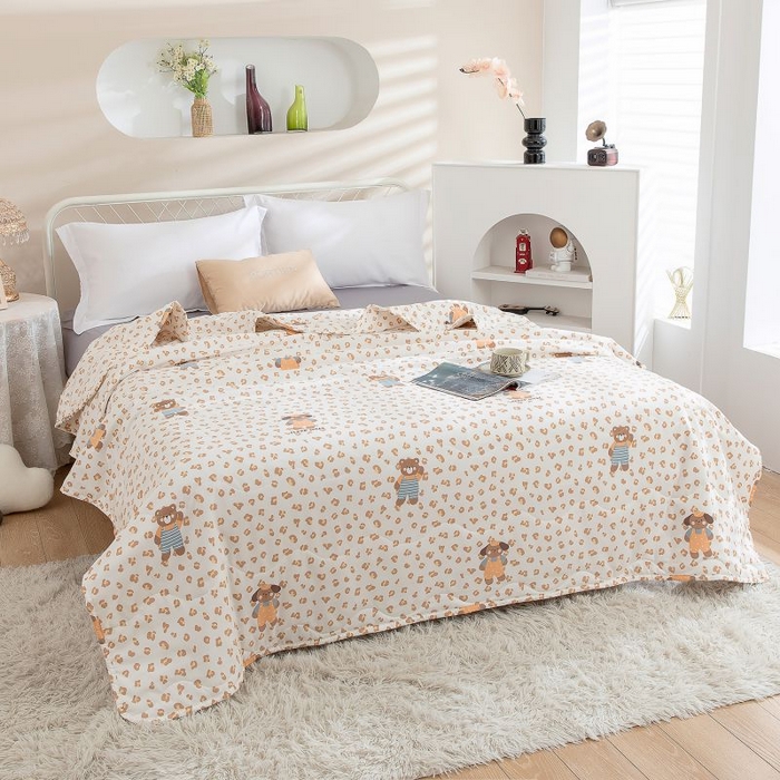 乐居家纺 2025新款水洗棉夏被波浪款包边夏凉被被子被芯 咖啡熊