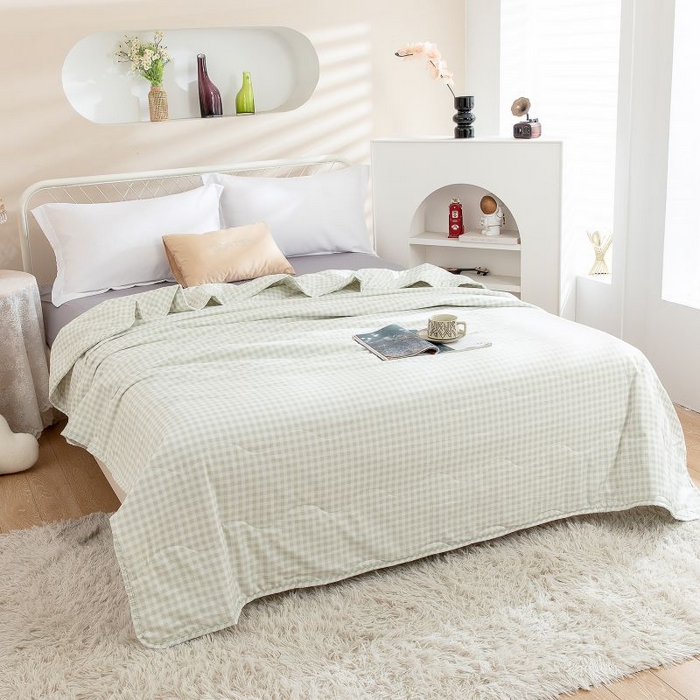 乐居家纺 2025新款水洗棉夏被波浪款包边夏凉被被子被芯 贝拉粉小格