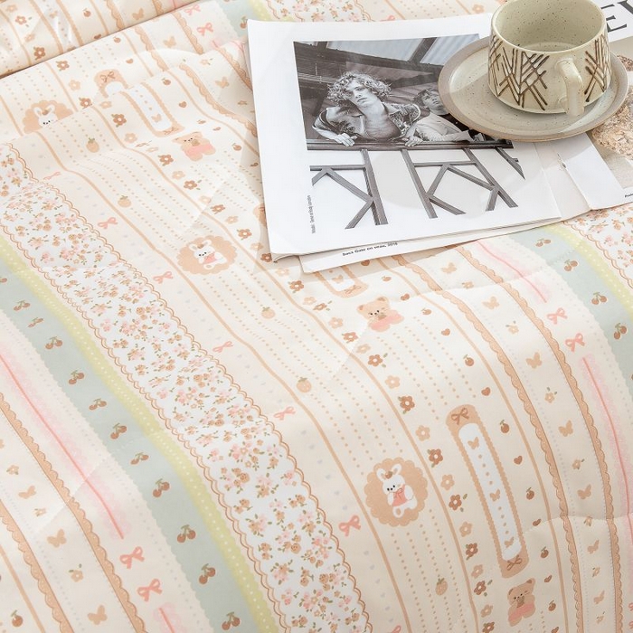 91家纺网 家纺一手货源 找家纺 乐居家纺 2025新款水洗棉夏被波浪款包边夏凉被被子被芯 蜜罐熊