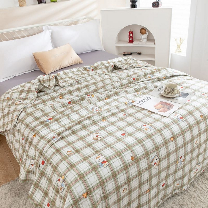 91家纺网 家纺一手货源 找家纺 乐居家纺 2025新款水洗棉夏被波浪款包边夏凉被被子被芯 甜心猫