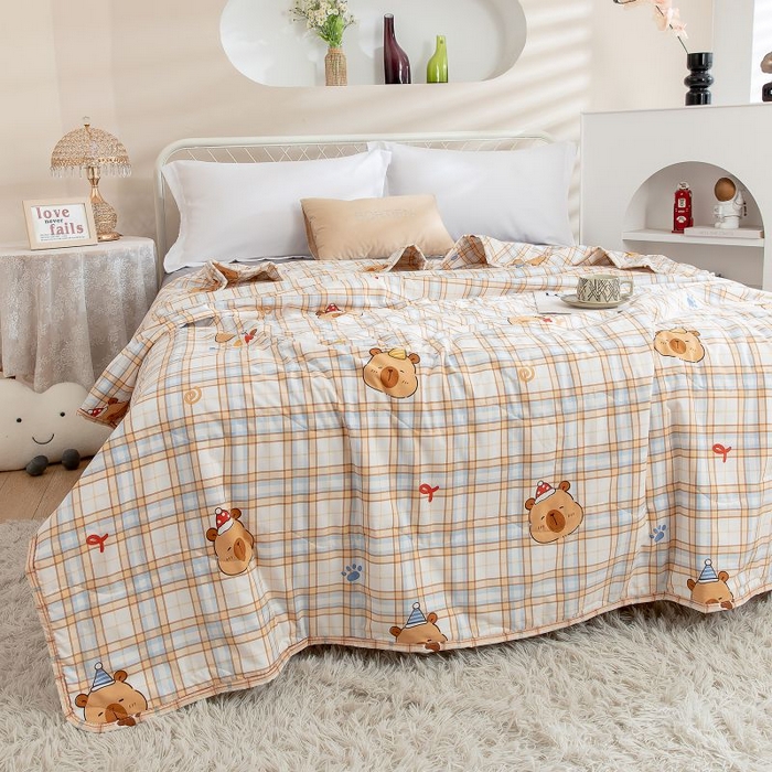 91家纺网 家纺一手货源 找家纺 乐居家纺 2025新款水洗棉夏被波浪款包边夏凉被被子被芯 大头熊