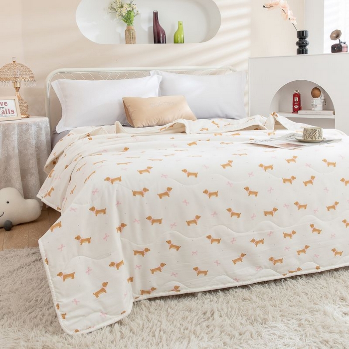 91家纺网 家纺一手货源 找家纺 乐居家纺 2025新款水洗棉夏被波浪款包边夏凉被被子被芯 汪汪派对