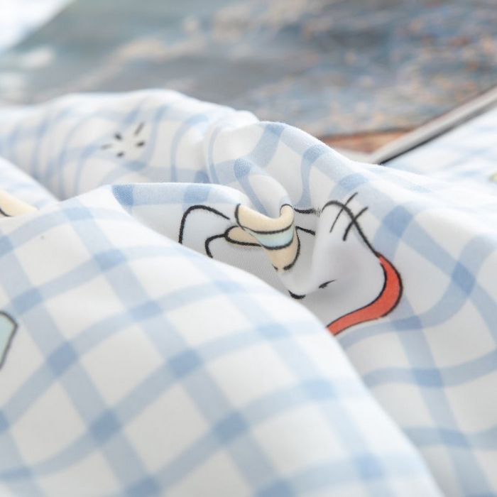 91家纺网 家纺一手货源 找家纺 乐居家纺 2025新款水洗棉夏被波浪款包边夏凉被被子被芯 面包猫咪