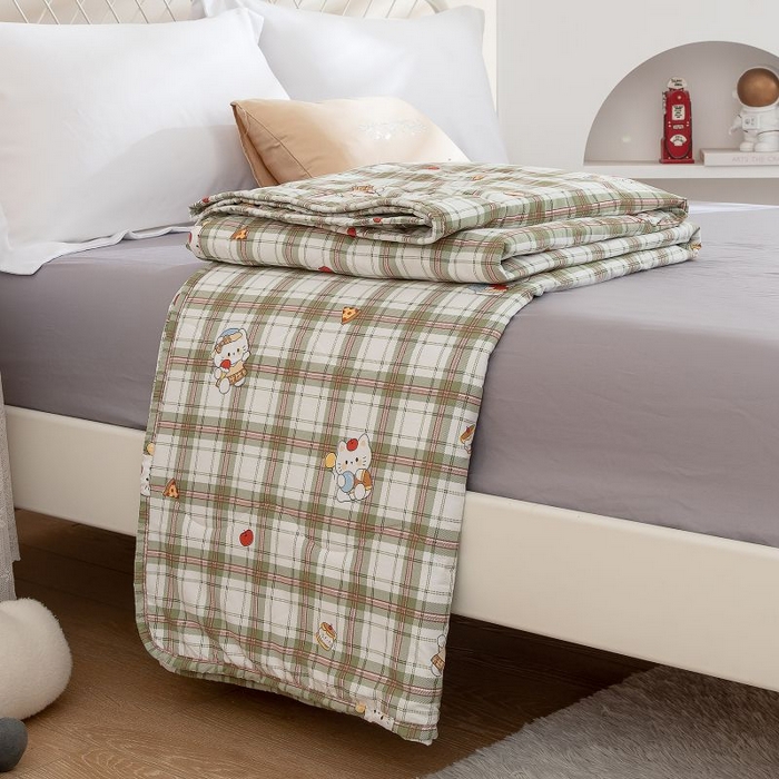 91家纺网 家纺一手货源 找家纺 乐居家纺 2025新款水洗棉夏被波浪款包边夏凉被被子被芯 甜心猫