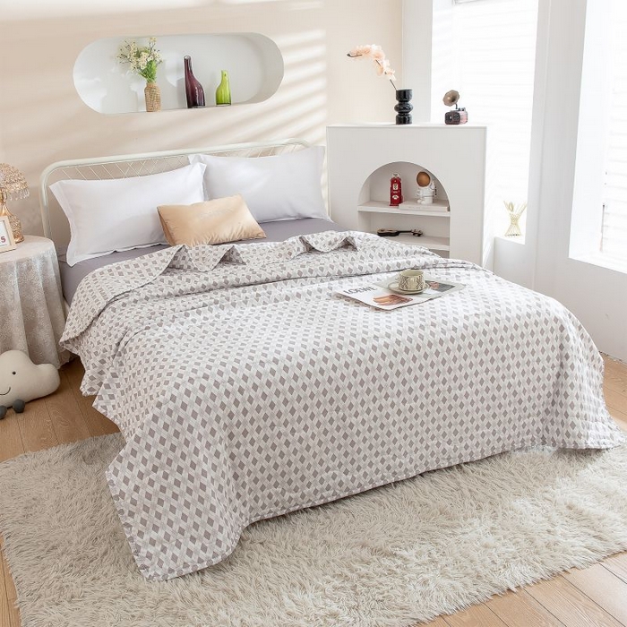 乐居家纺 2025新款水洗棉夏被波浪款包边夏凉被被子被芯 方块灰