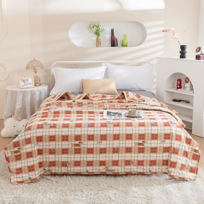 91家纺网 家纺一手货源 找家纺 乐居家纺 2025新款水洗棉夏被波浪款包边夏凉被被子被芯 狗狗乐园