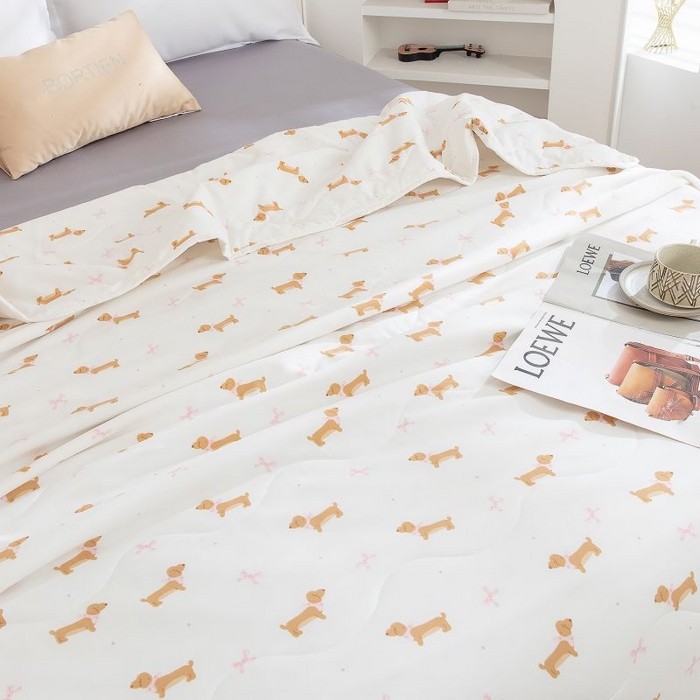 91家纺网 家纺一手货源 找家纺 乐居家纺 2025新款水洗棉夏被波浪款包边夏凉被被子被芯 汪汪派对